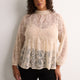 Mock-Neck Long-Sleeve Embroidered Blouse