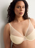 Grey Underwire Clip Dot Mesh Balconette Bra with Lace - Déesse Collection