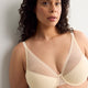 Grey Underwire Clip Dot Mesh Balconette Bra with Lace - Déesse Collection