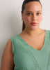 Linen Blend V-Neck Swing Dress with Crochet Tape