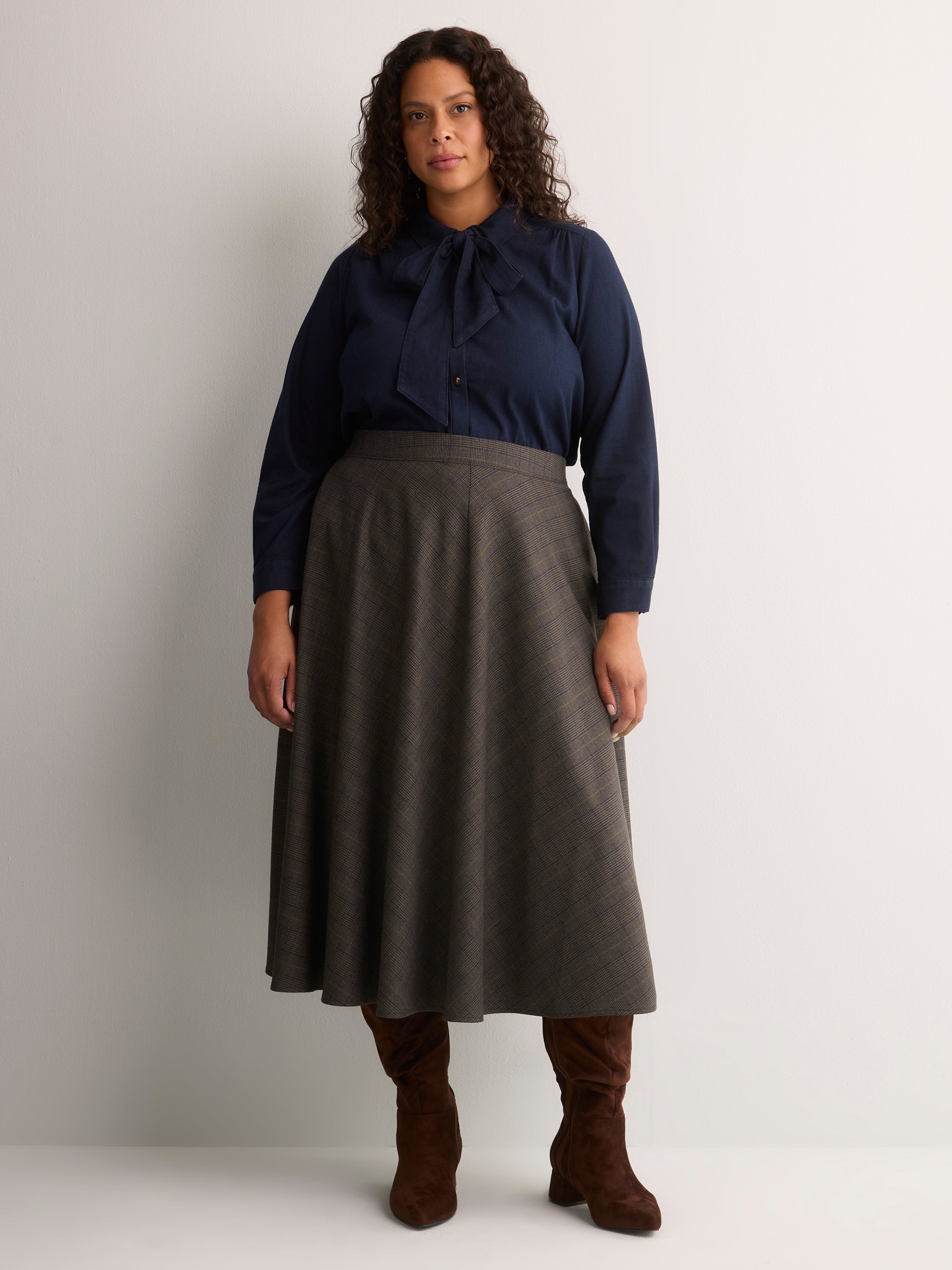 Plaid Circle Midi Skirt