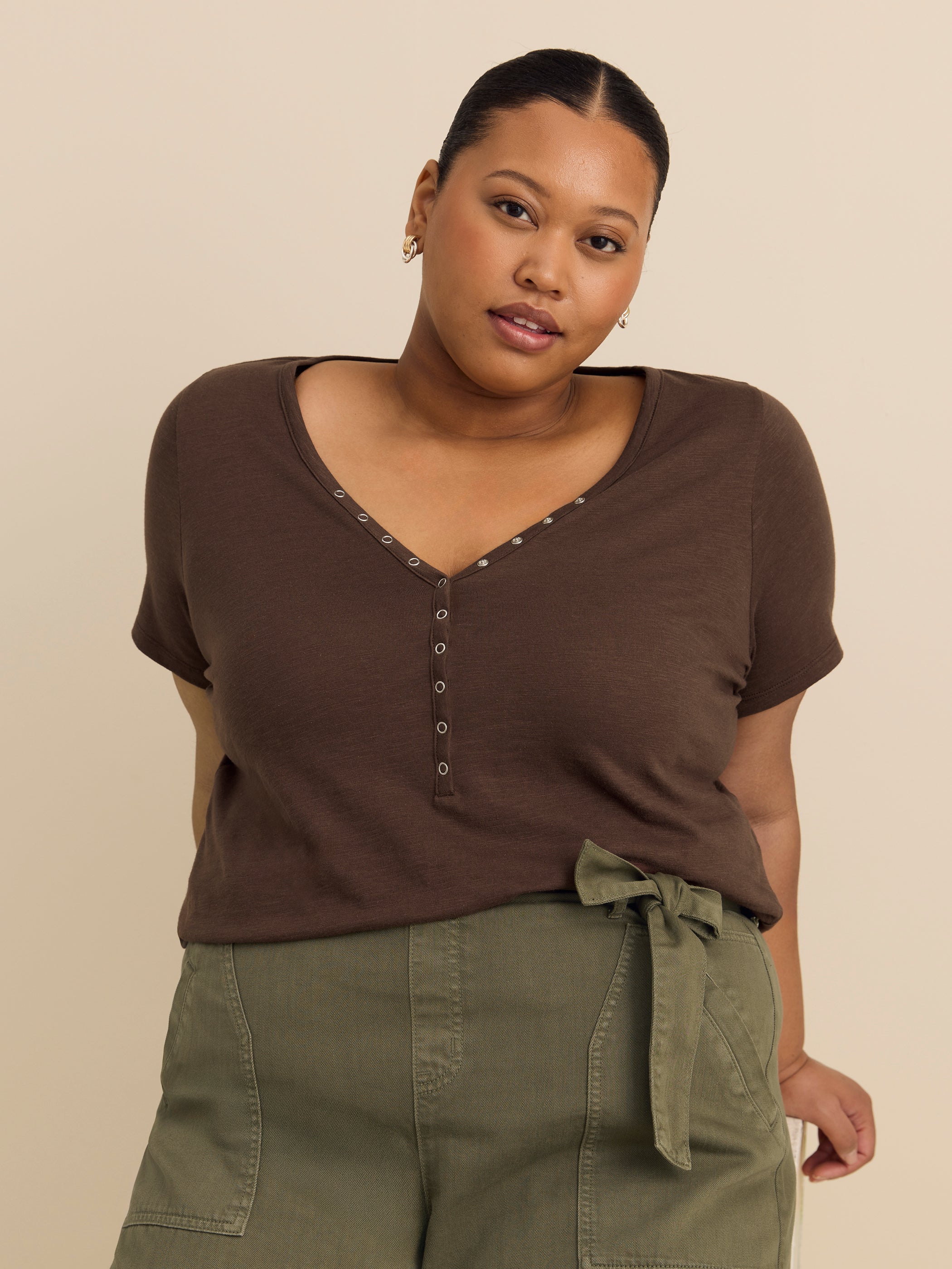 Short-Sleeve Henley T-Shirt with Snaps