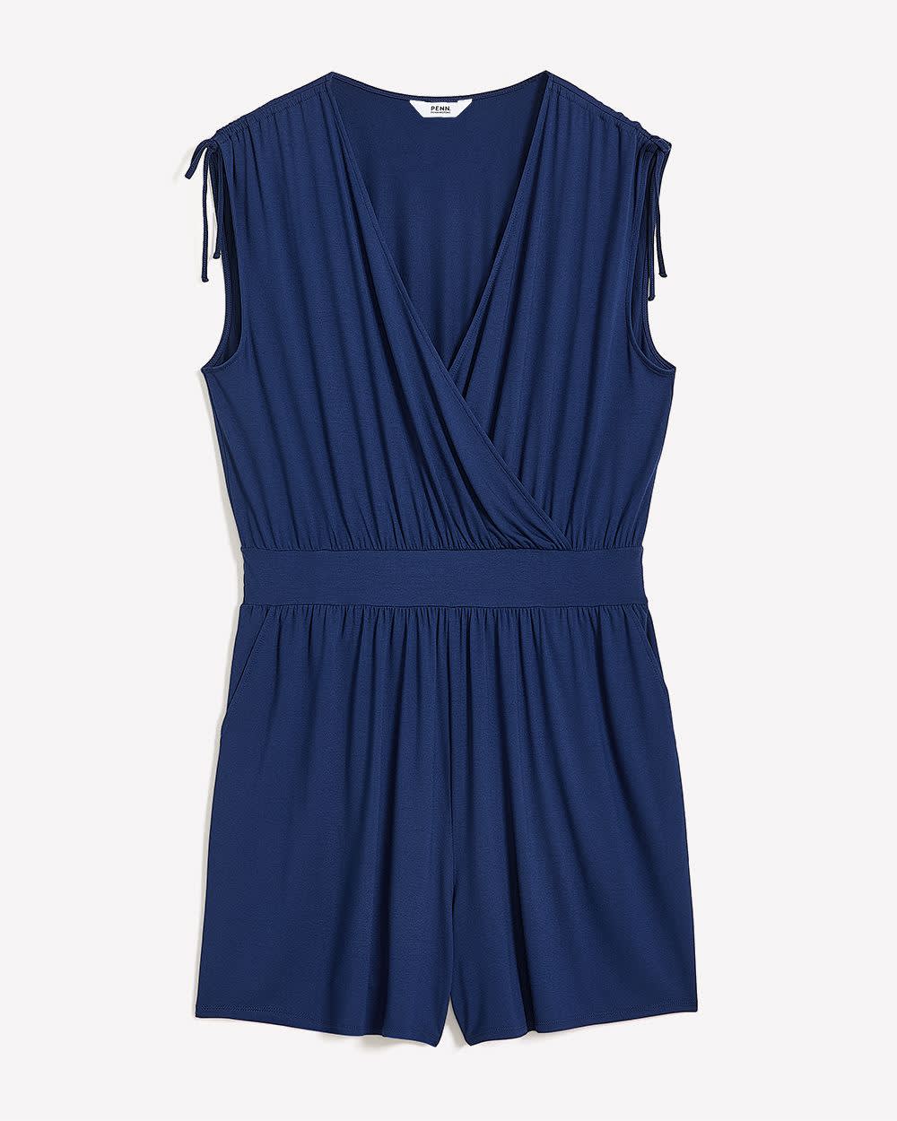 Sleeveless V-Neck Romper with Shoulder Ties