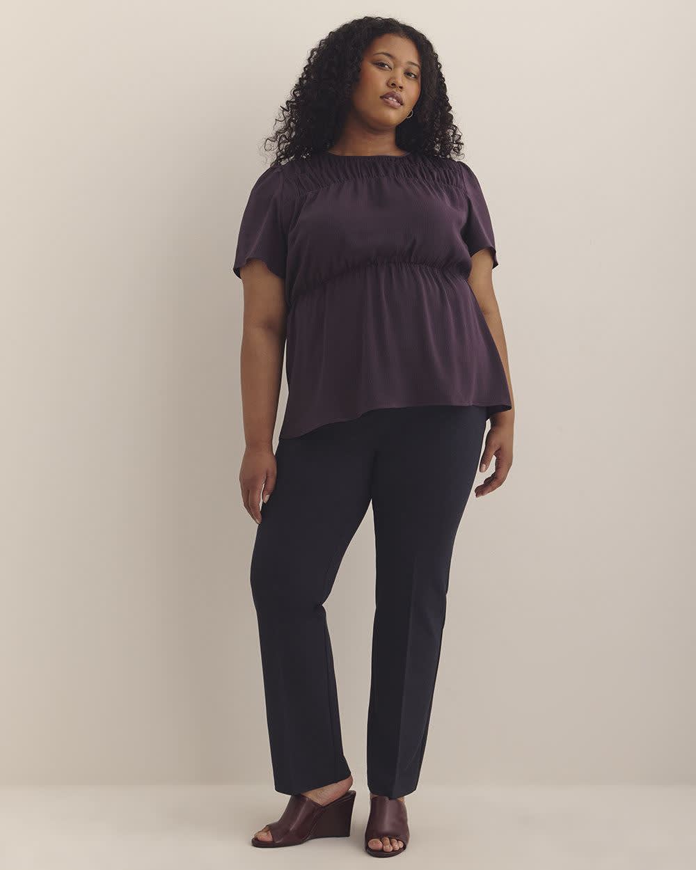 Short Flutter Sleeve Blouse with Smocked Top