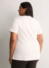 Fit and Flare Short-Sleeve Crew Neck Top with Jewel at Waist