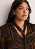 Striped Long-Sleeve Tiered Dress with Neck Tie - Addition Elle