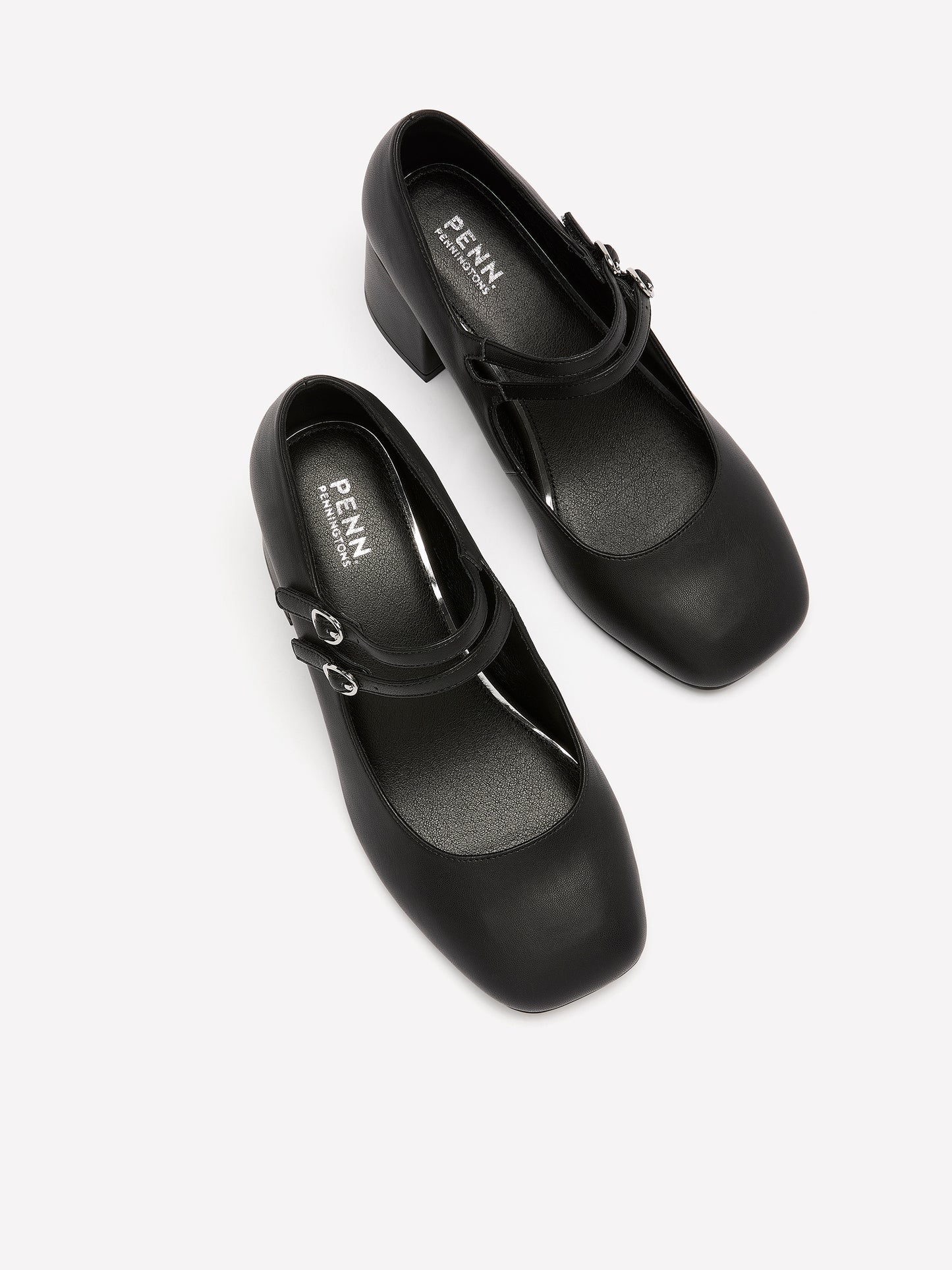 Extra Wide Width, Faux Leather High Block Heel Shoe with Double Strap