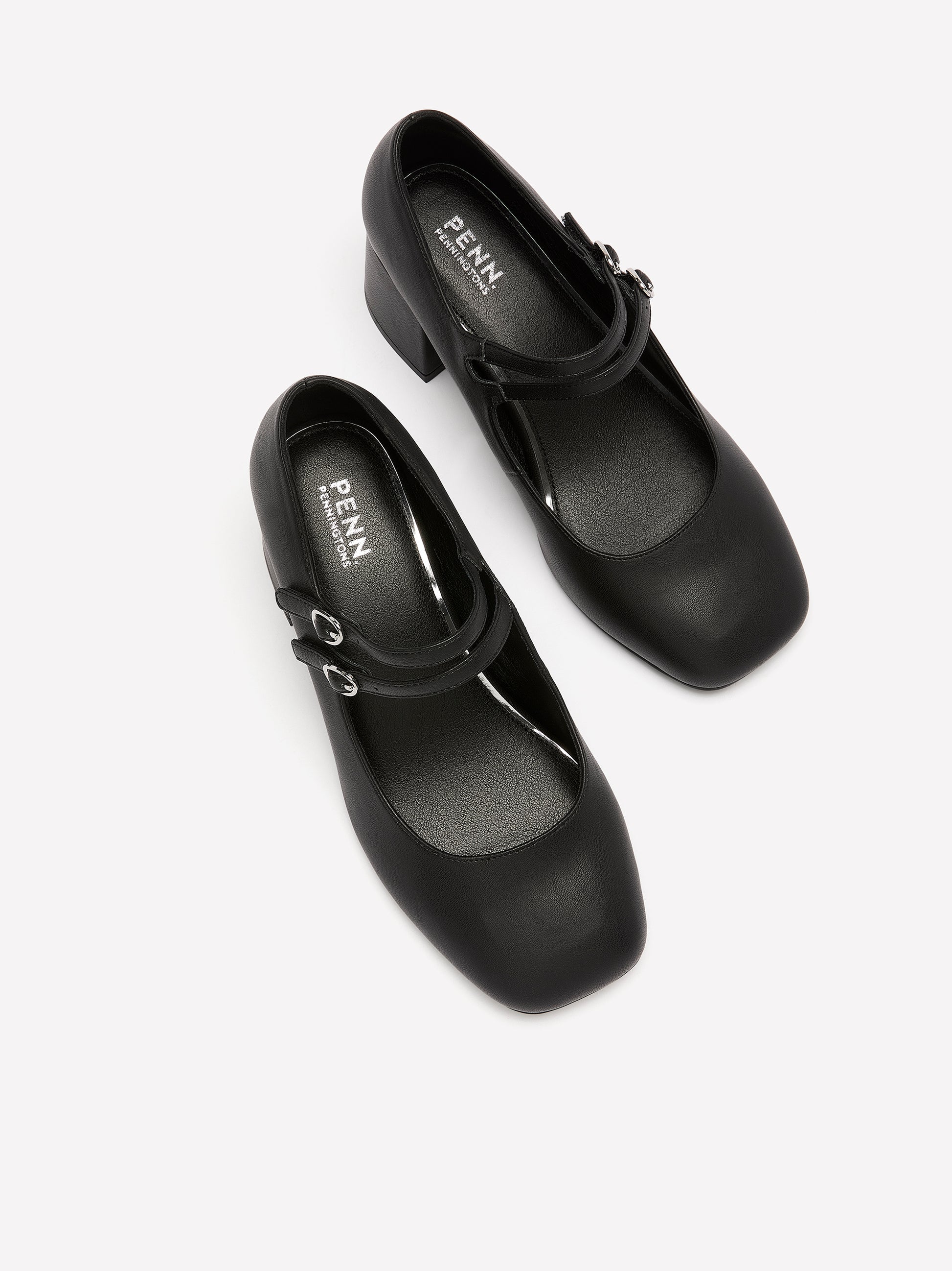 Extra Wide Width, Faux Leather High Block Heel Shoe with Double Strap
