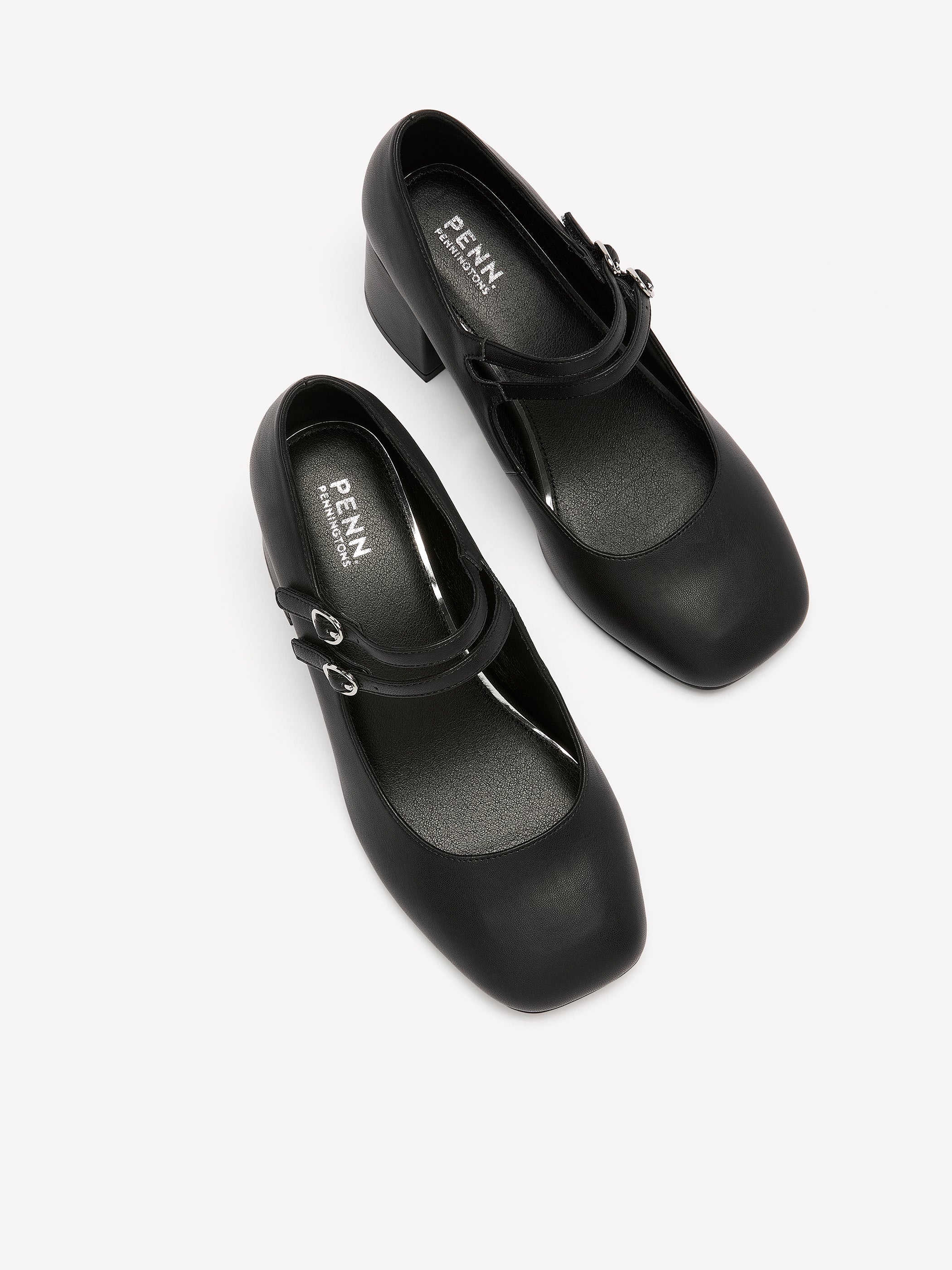 Extra Wide Width, Faux Leather High Block Heel Shoe with Double Strap