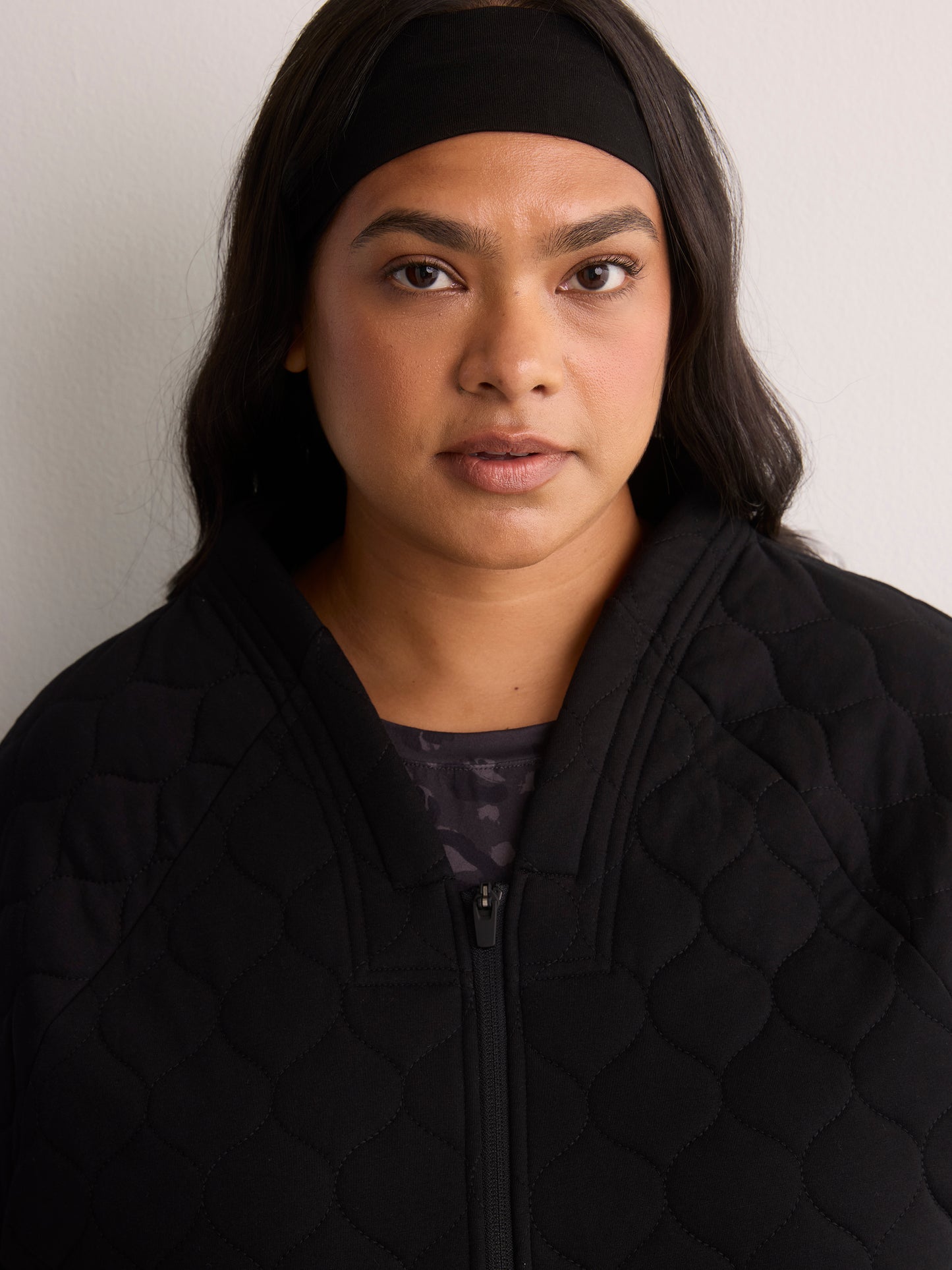 Black Quilted Straight-Fit Knit Jacket - Active Zone