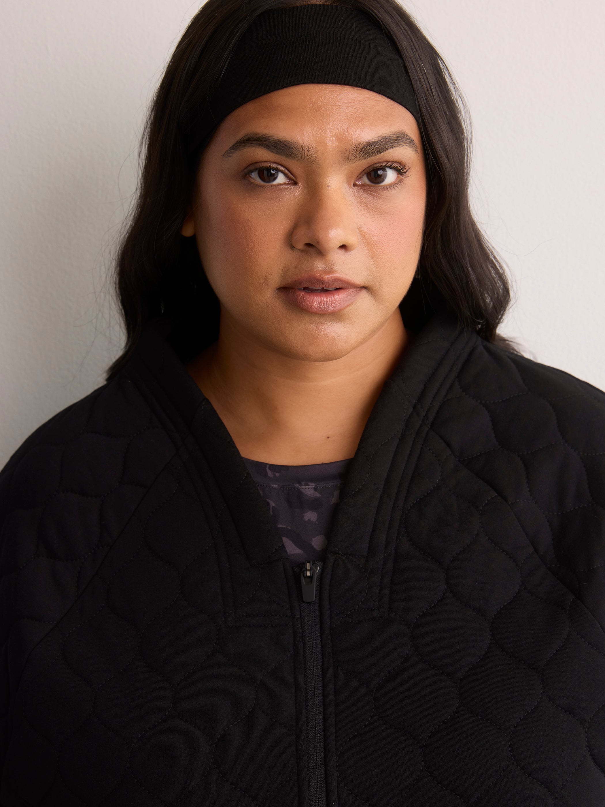 Black Quilted Straight-Fit Knit Jacket - Active Zone