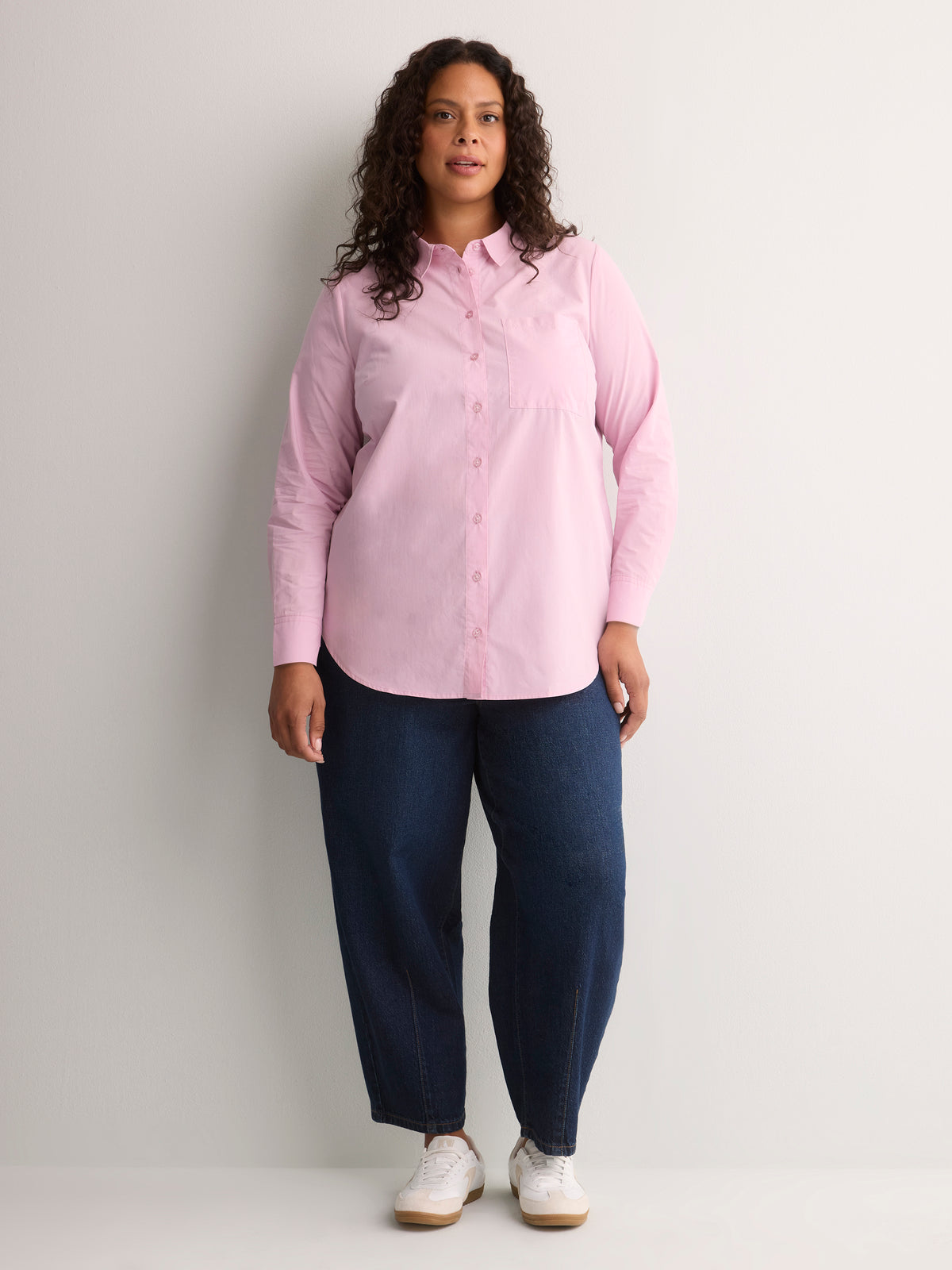 Pink Poplin Buttoned-Down Tunic Shirt