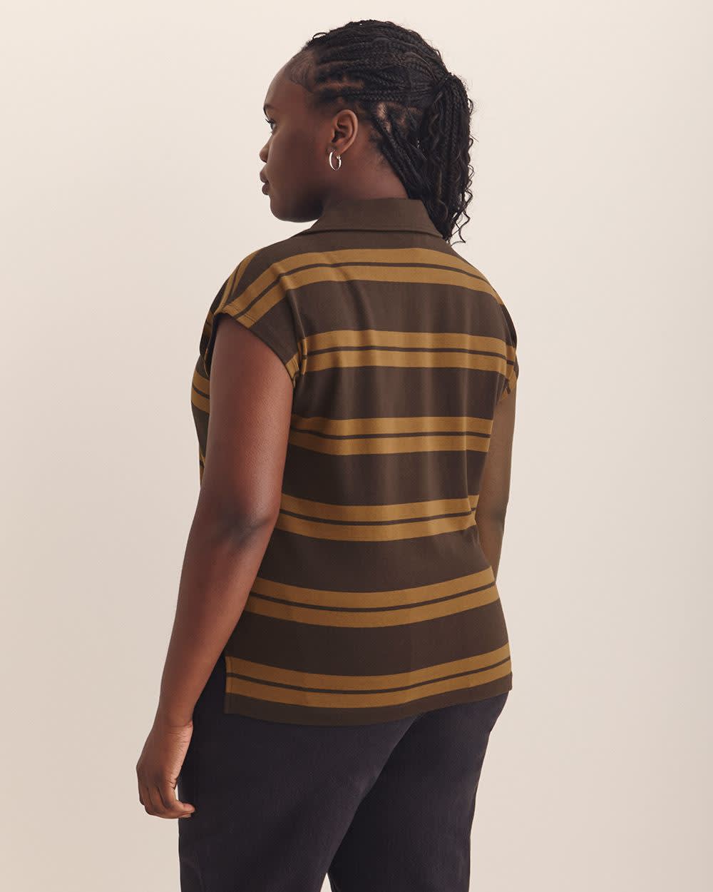 Striped Polo Extended Sleeves - Addition Elle