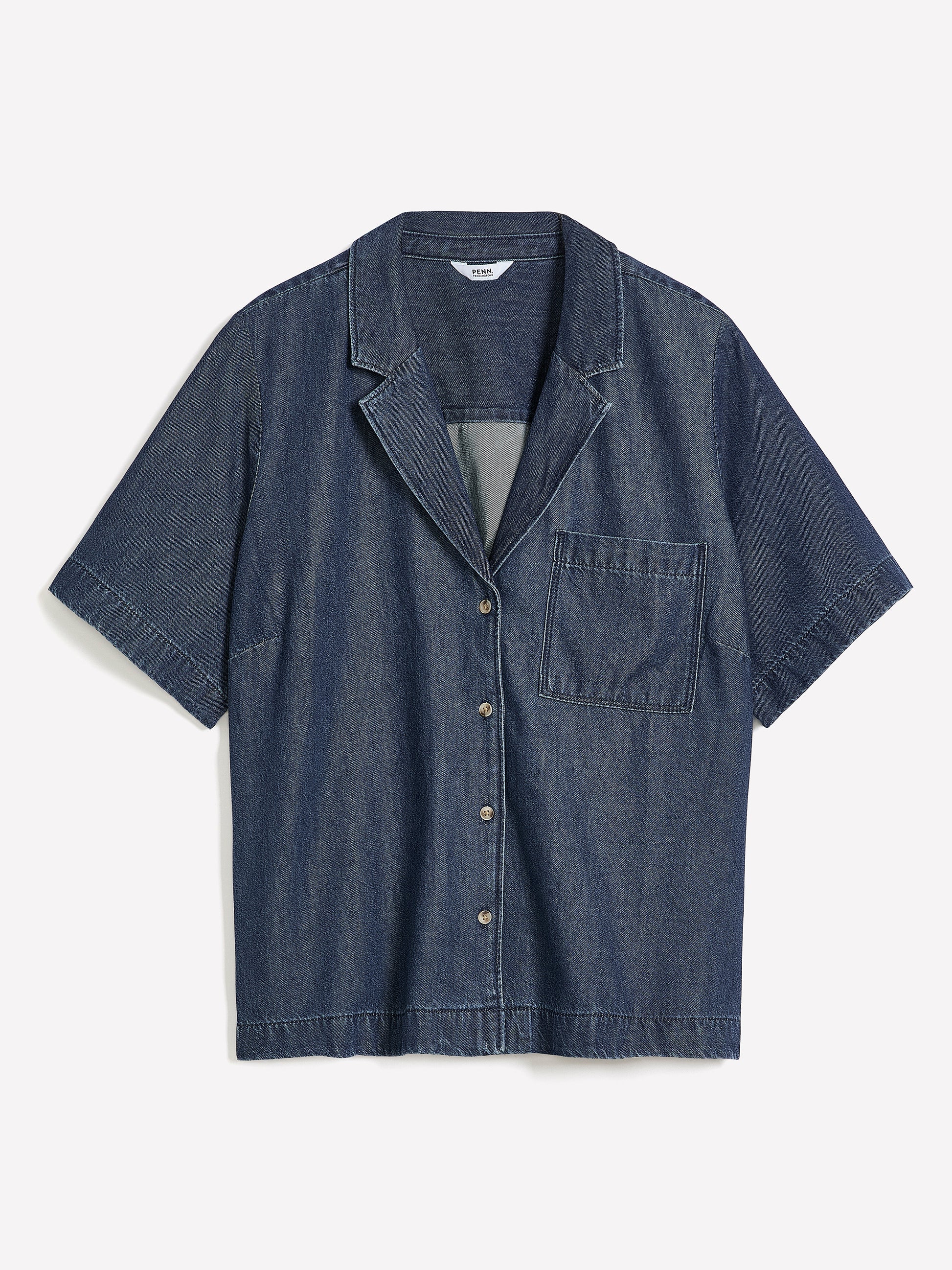 Camp Collar Loose Denim Blouse