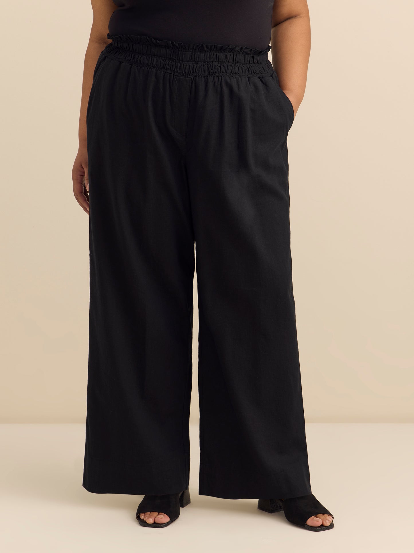 Solid Linen Blend Wide Leg Pant