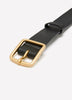 Faux-Leather Denim Belt with Square Metallic Buckle