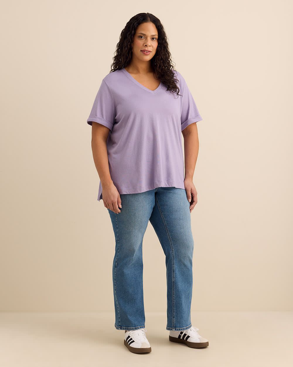 Responsible, V-Neck Boyfriend Tee with Slits