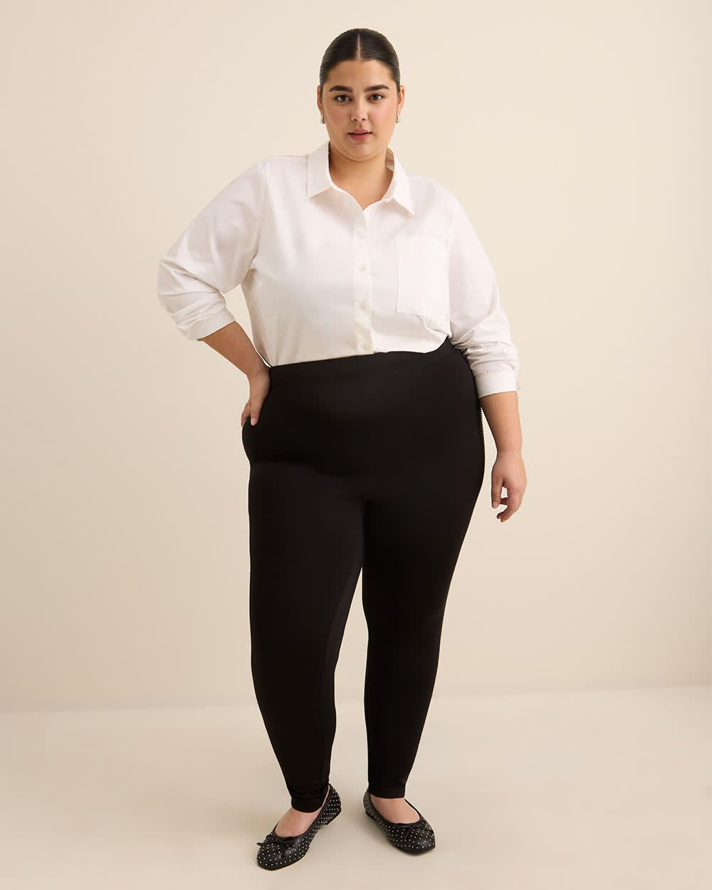 Legging tendance noir en pointe de Rome avec chaîne à billes, tissu responsable