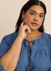 Denim Blouse with Balloon Sleeves