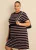 Black Striped Knit Dress with Removable Belt