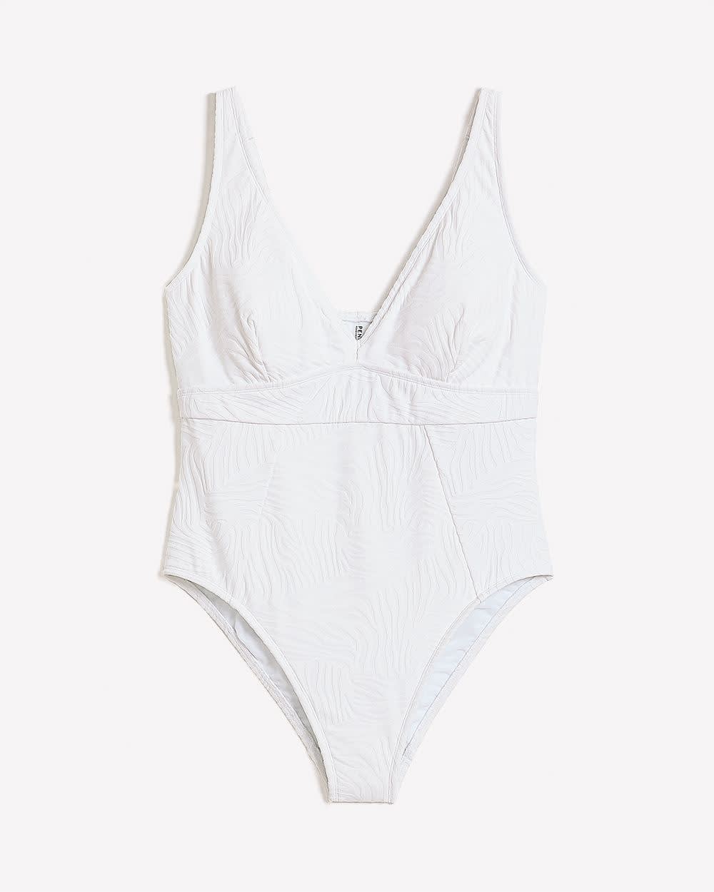 Textured Jacquard Plunging One-Piece Bathing Suit