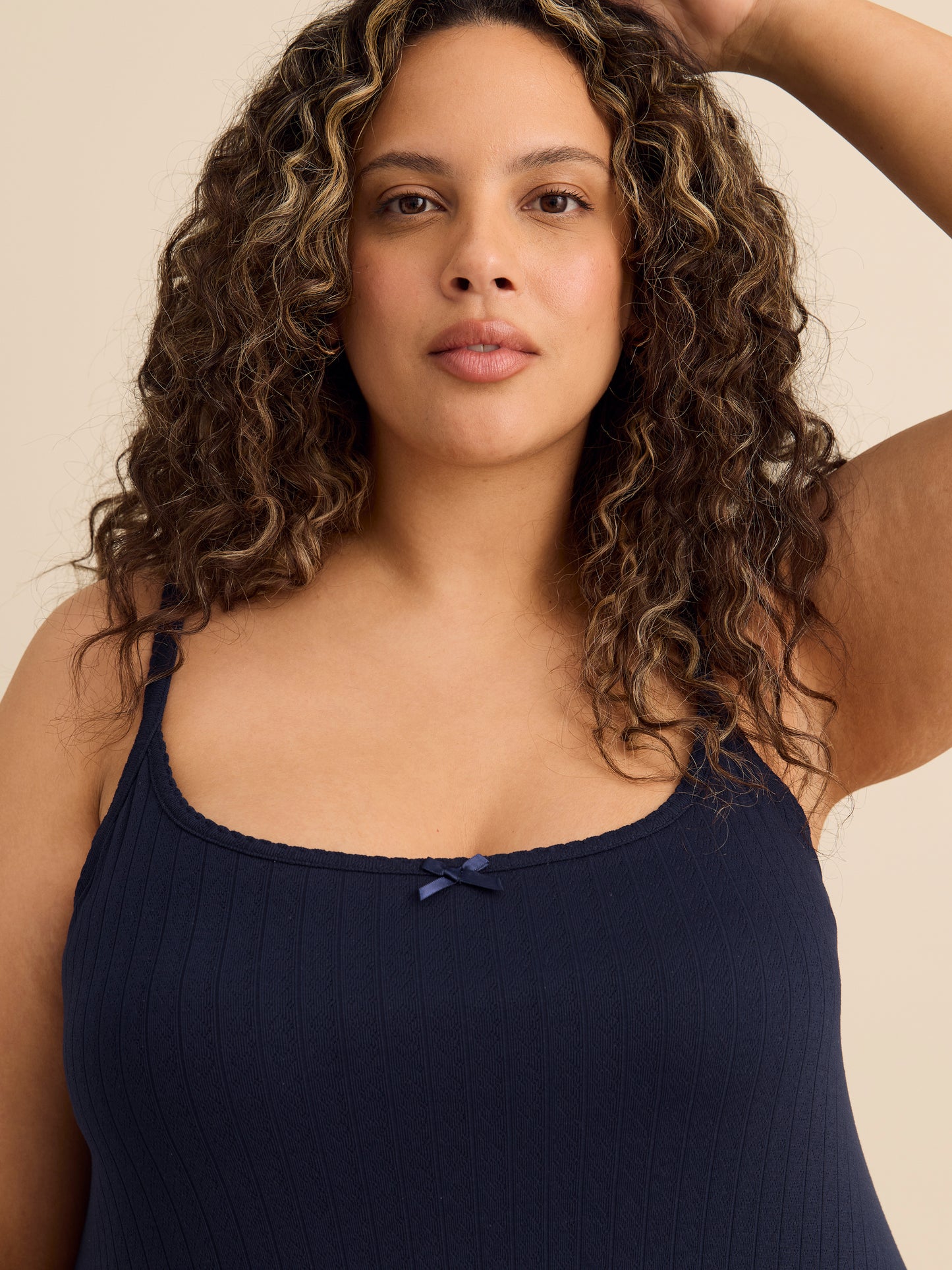 Navy Blue Sleeveless Pointelle Nighty - ti Voglio