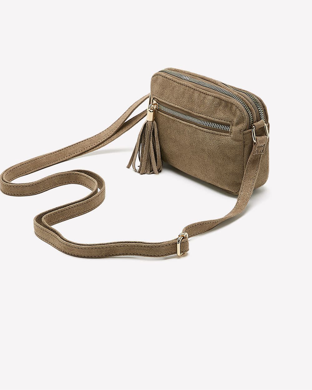Coloured Suede Double-Zip Crossbody Bag