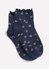 Blue Daisy-Print Ankle Socks with Lettuce Edge