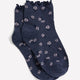 Blue Daisy-Print Ankle Socks with Lettuce Edge