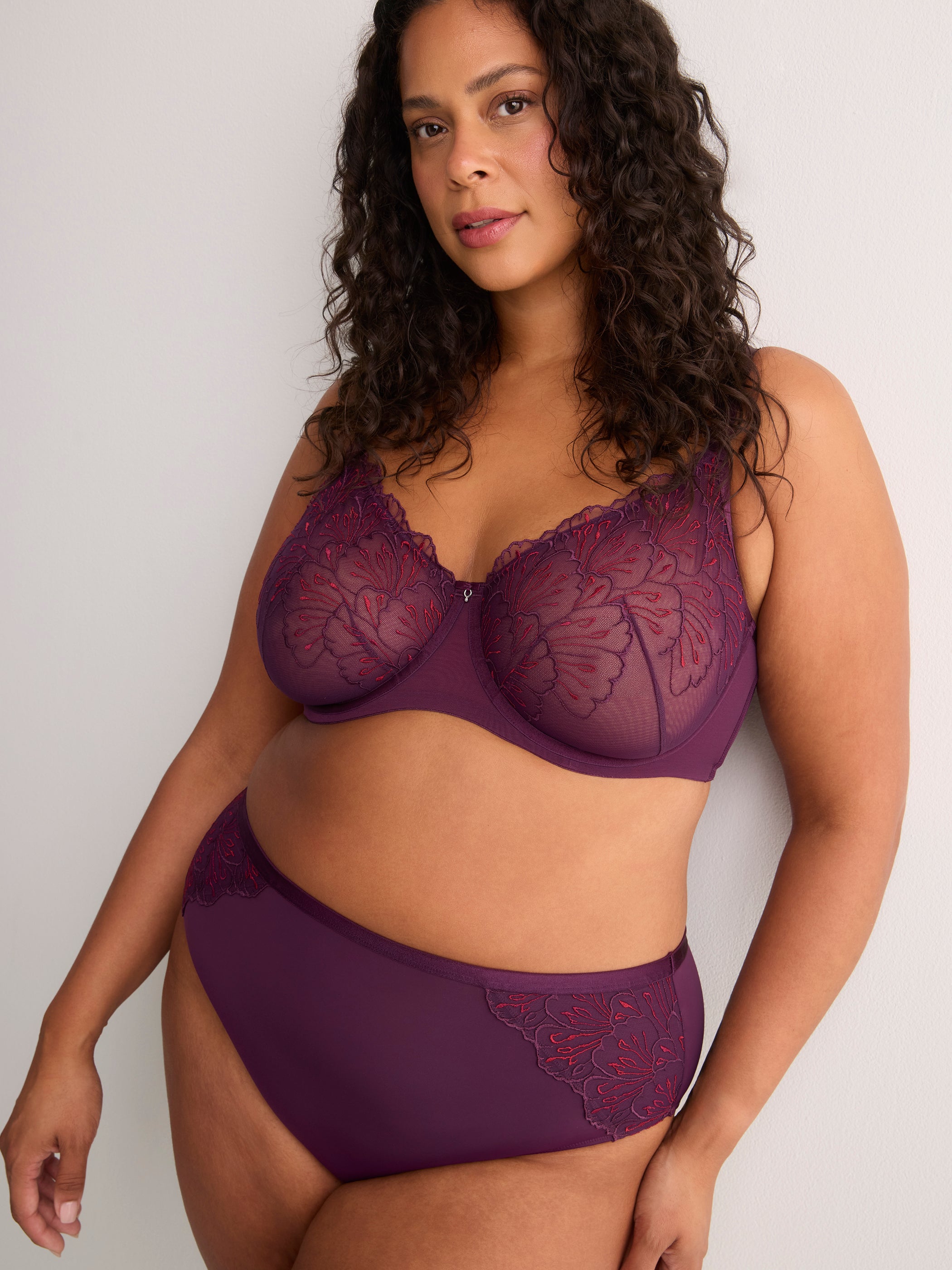 Plum Microfibre Cheeky Brief with Side Embroidery - Déesse