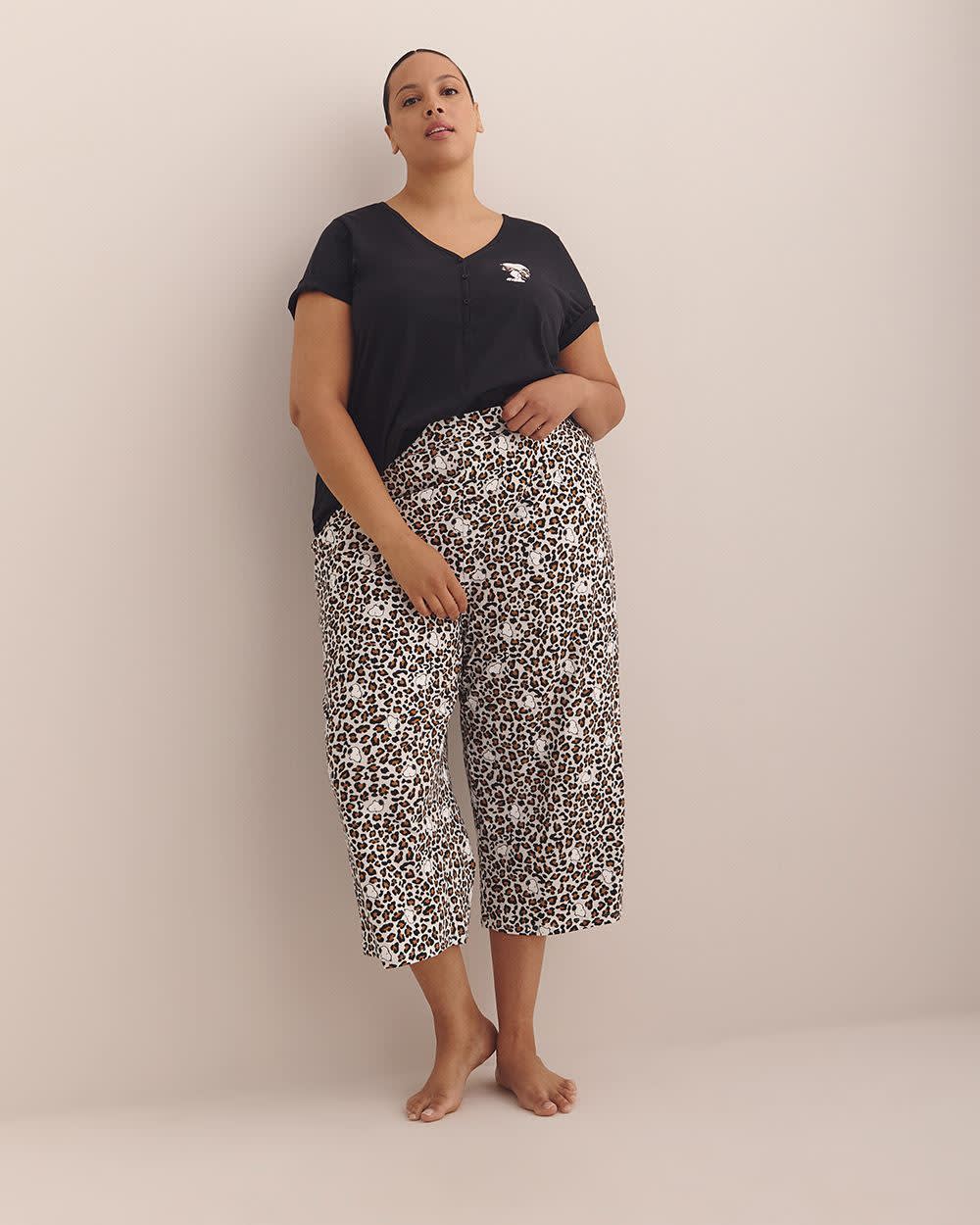 Pantalon de pyjama capri à  jambe droite avec motif de Snoopy et guépard - ti Voglio