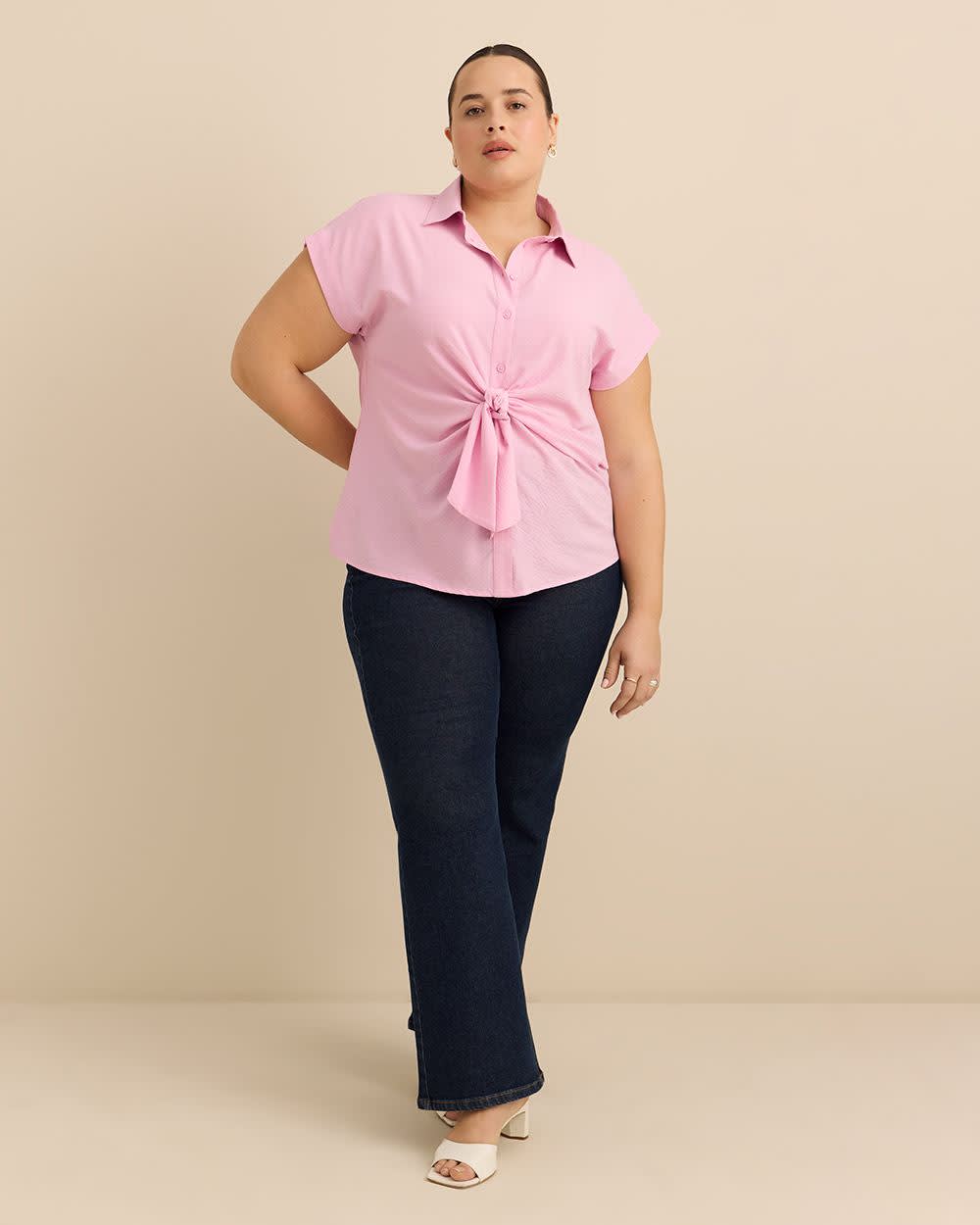 Blouse boutonnée avec noeud à la taille