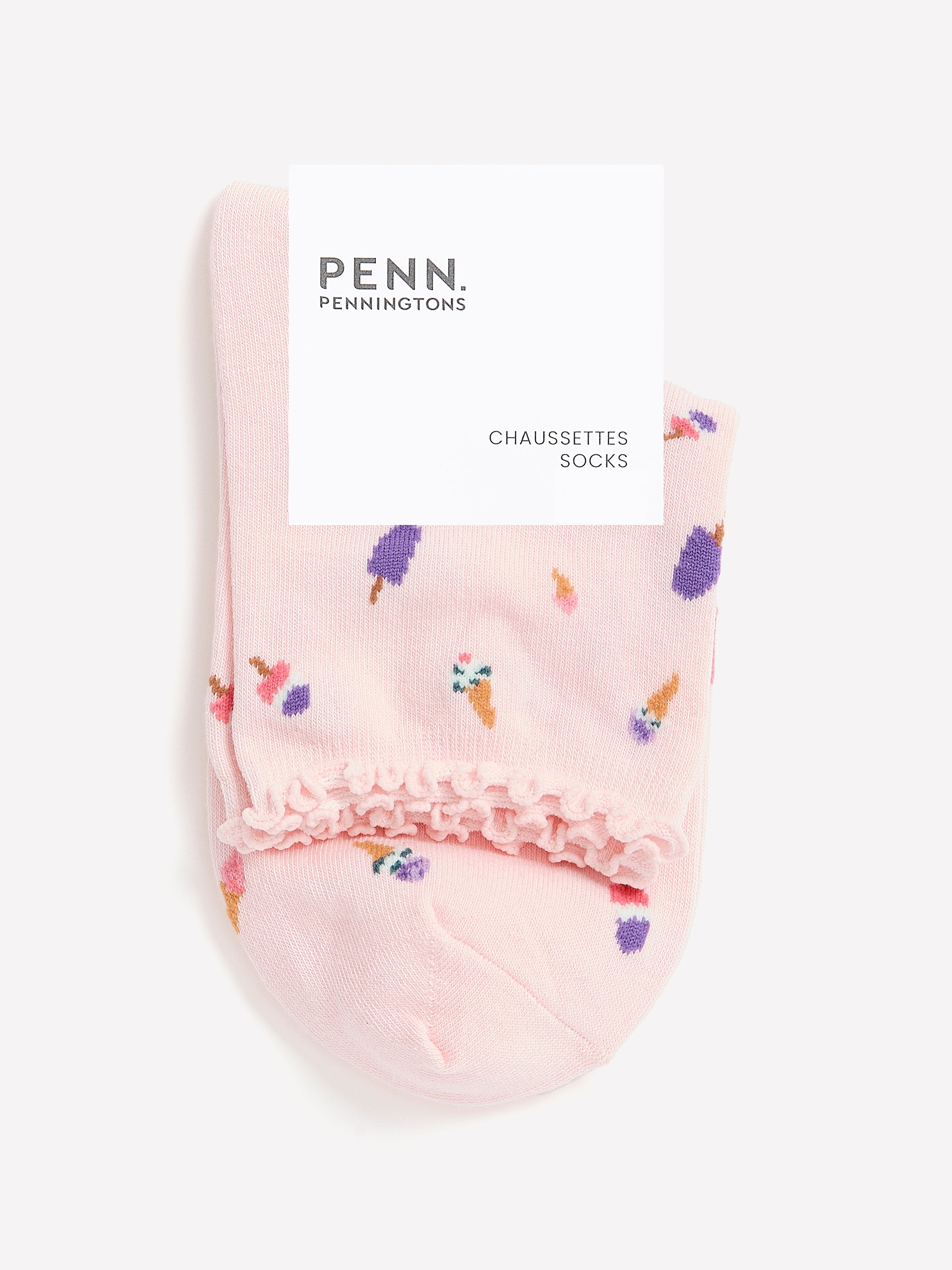 Printed Ankle Socks with Lettuce Edge