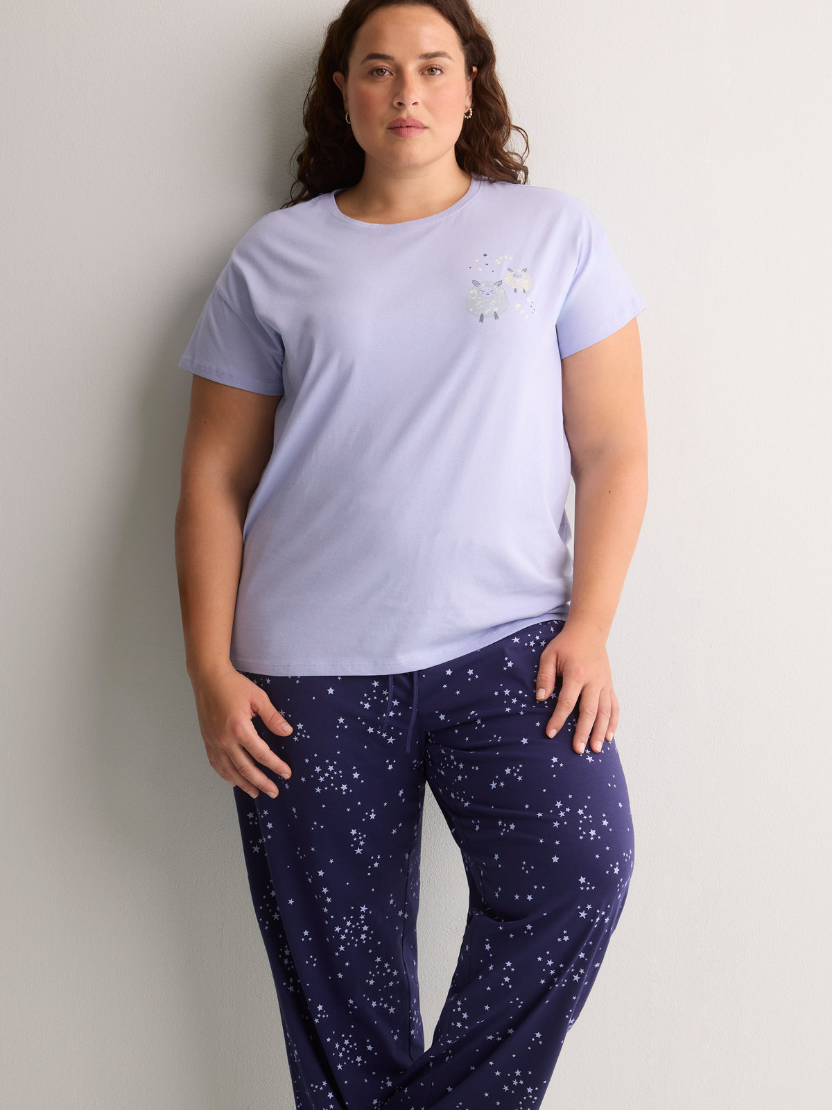 Blue Star-Print Cotton Knit Wide-Leg Pyjama Pant - tiVOGLIO
