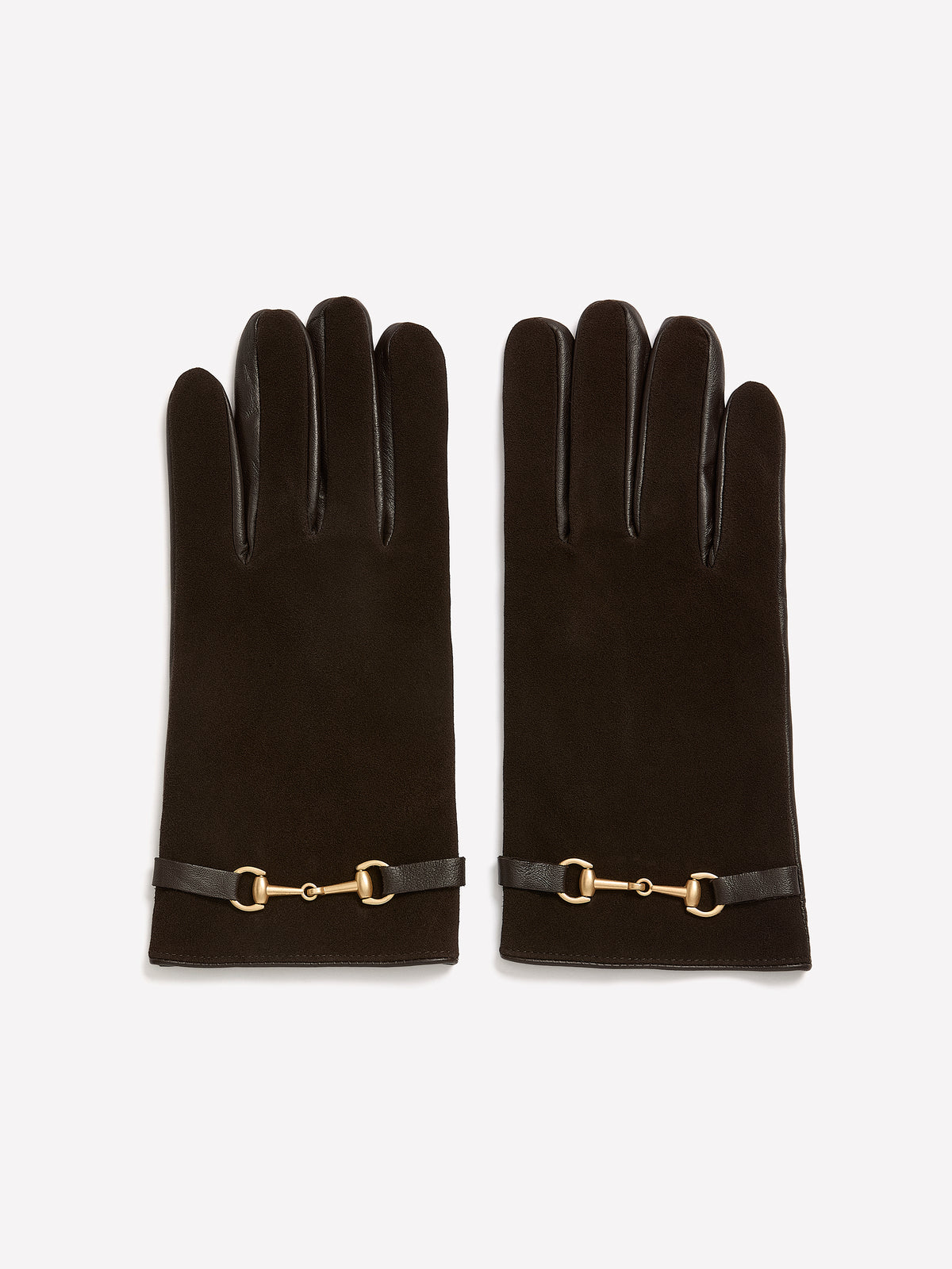 Black Leather and Suede Gloves with Horsebit Chain