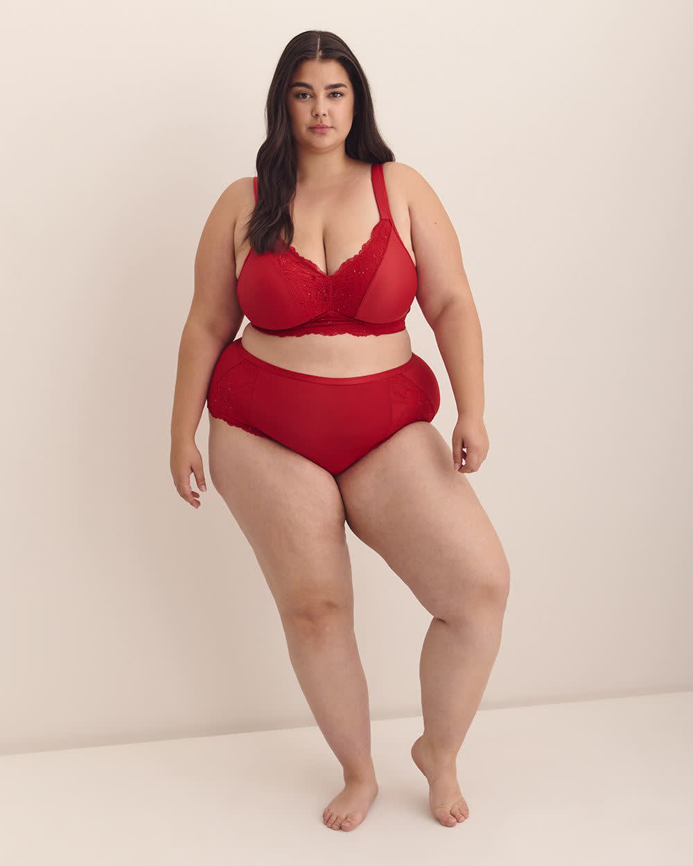 Red Wireless Padded T-Shirt Bra with Sequins Lace Trim - ti Voglio