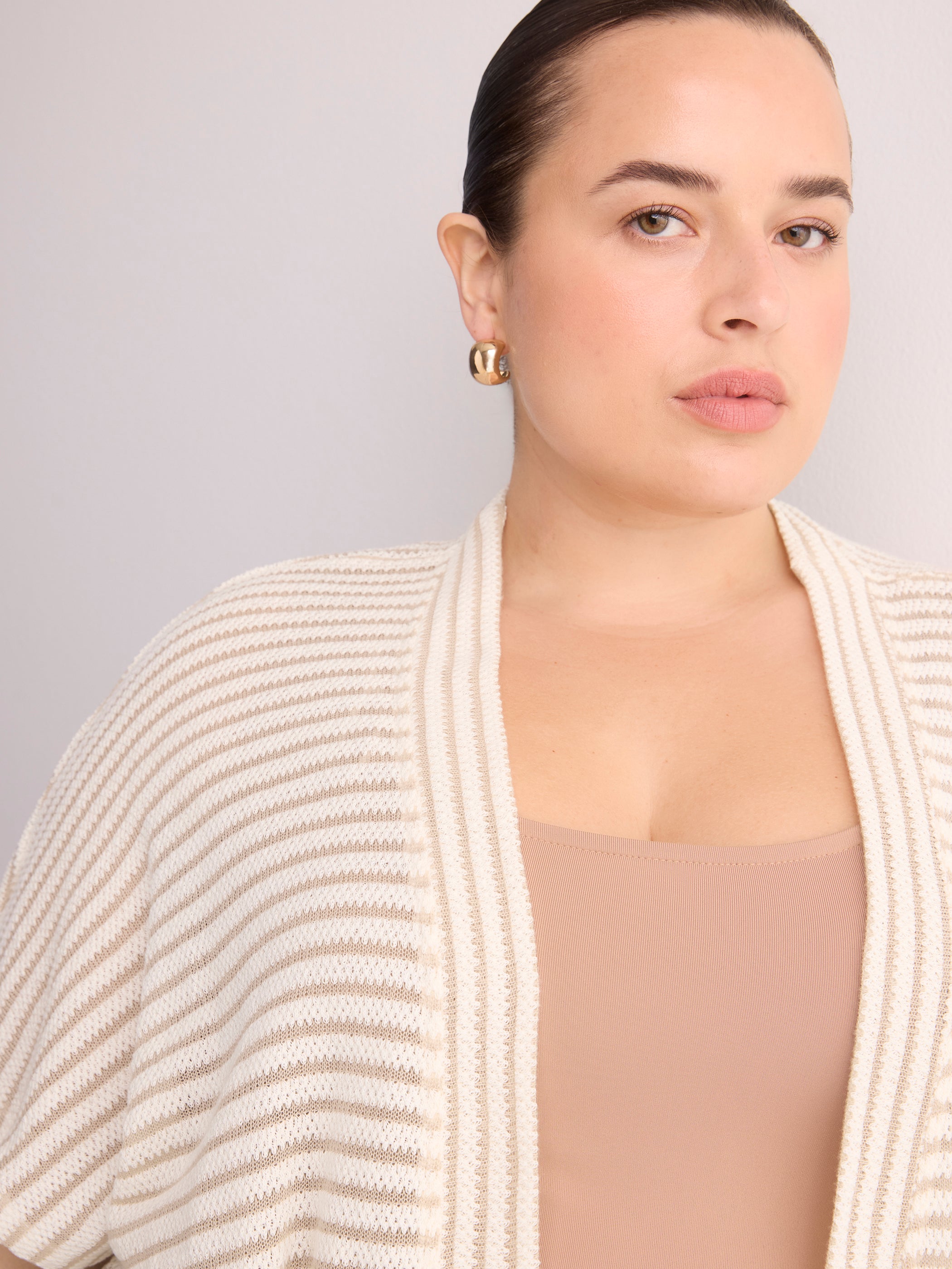 Relaxed-Fit Short-Sleeve Crochet Tunic Cardigan