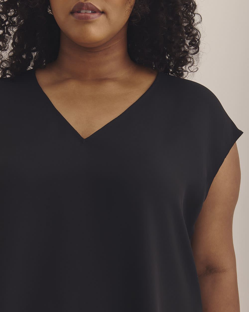 Mixed-Media V-Neck Blouse with Underpinning