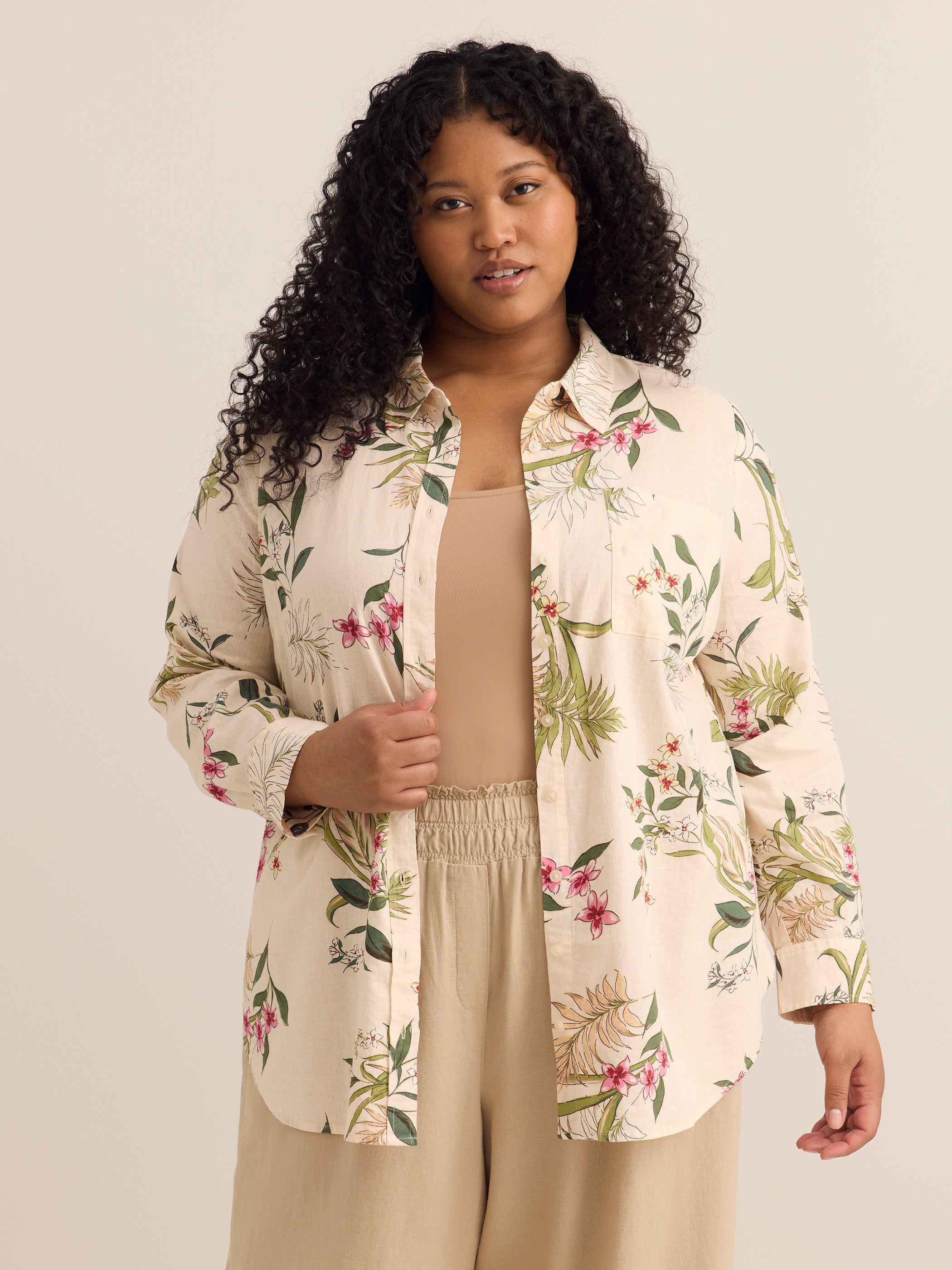 Linen-Blend Buttoned Down Shirt