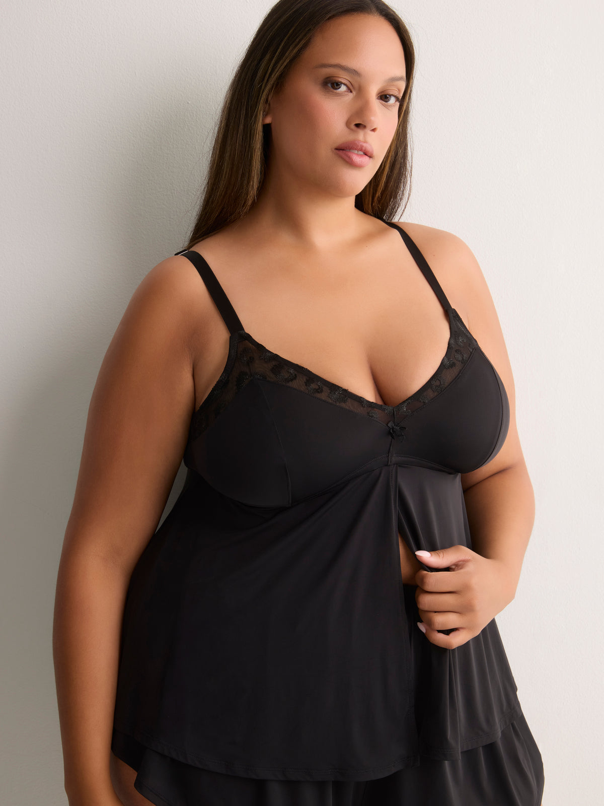 Sexy Black Fly-Away Babydoll with Cheetah Embroidery - Déesse Collection