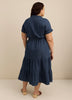 Denim Midi Utility Shirt Dress with Tiered Skirt
