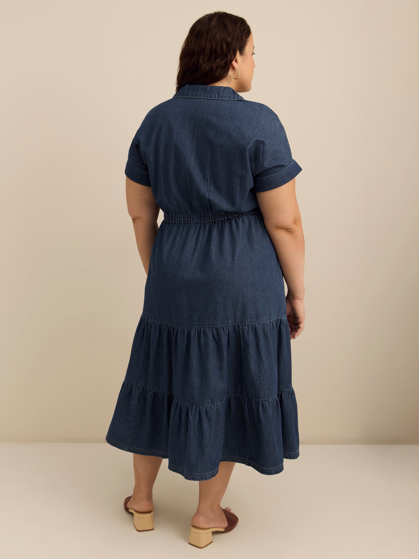 Denim Midi Utility Shirt Dress with Tiered Skirt