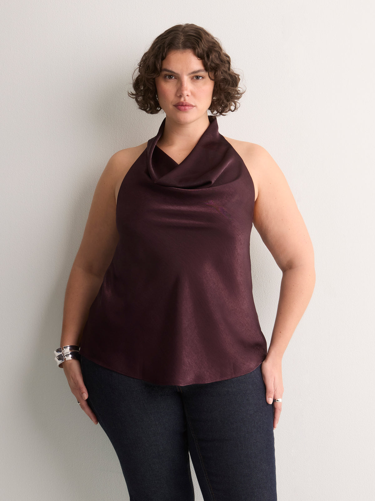 Satin Straight Sleeveless Halter Top