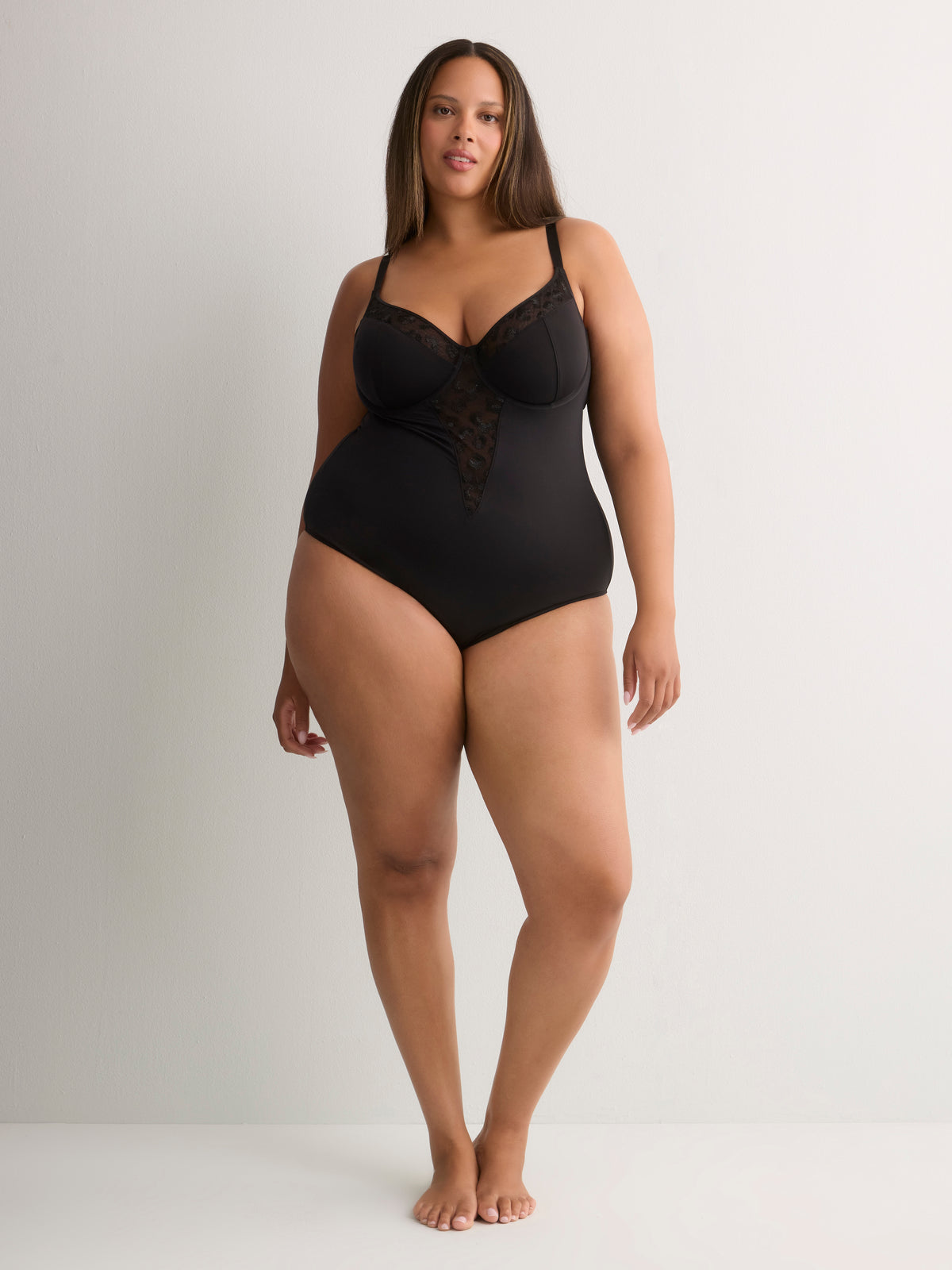 Sexy Black Cheeky Bodysuit with Cheetah Embroidery - Déesse Collection