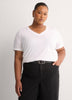 White Boyfriend-Fit V-Neck T-Shirt with Slits