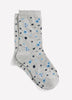 Light Grey Scalloped-Edge Crew Socks with Floral Print