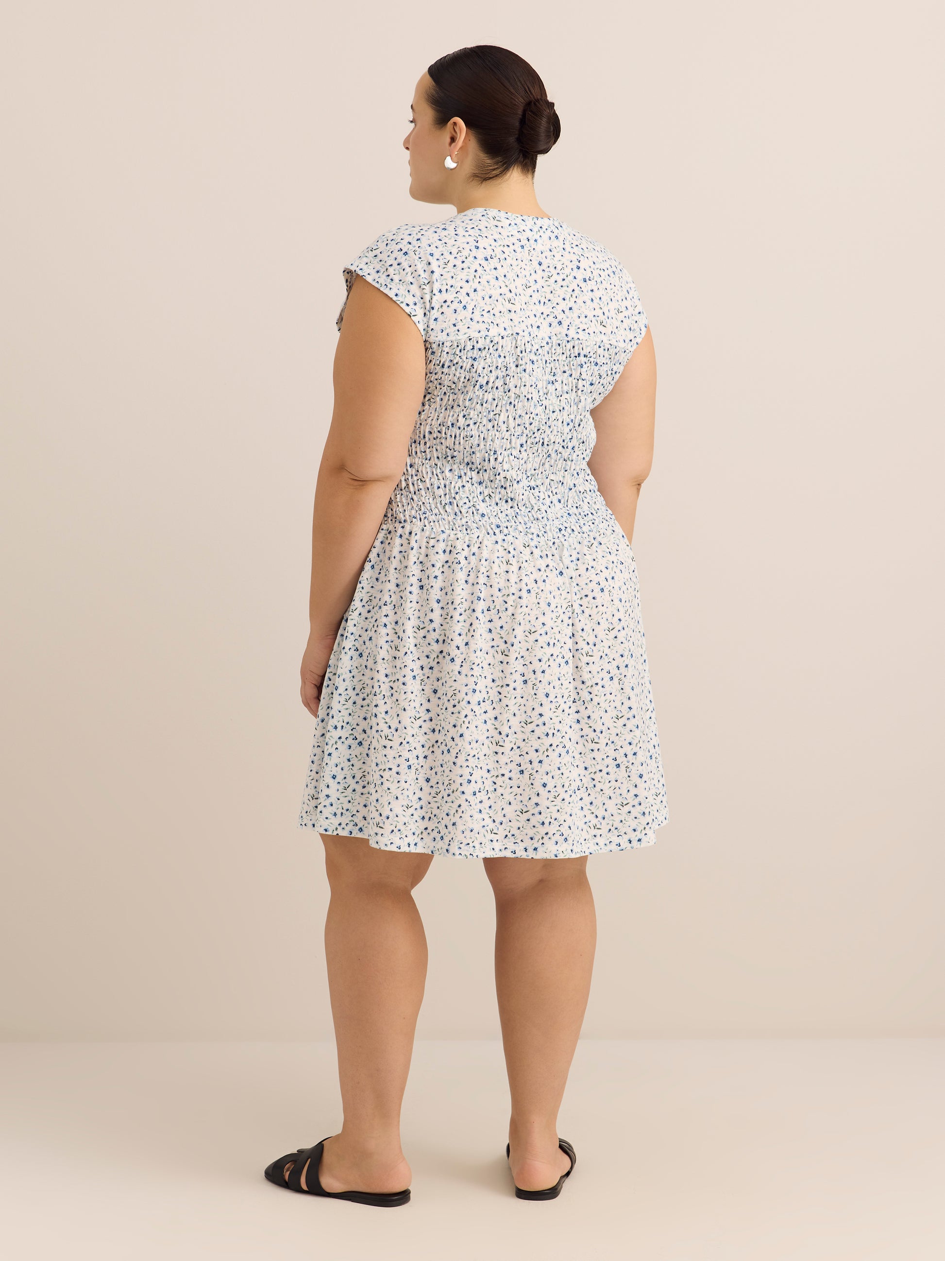 Sleeveless Smocked Crew-Neck Short Dress