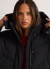 Black Hooded Knee-Length Stretch Puffer Jacket