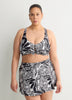 Black Foliage-Print Bikini Top With Front Knot
