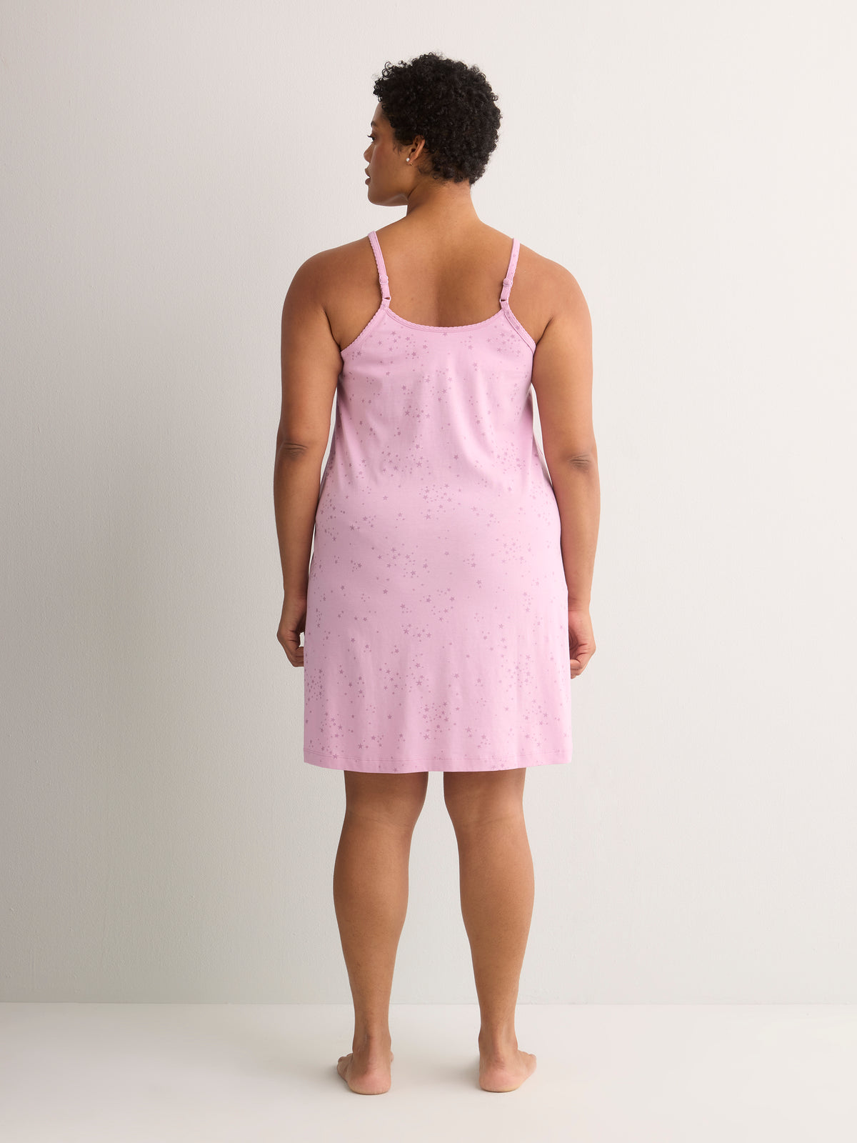 Star-Print Sleeveless Cotton Nighty with Inner Bra - tiVOGLIO